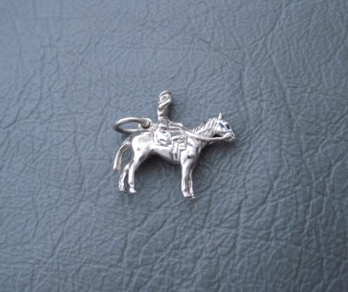 Vintage silver bracelet charm / pendant; queen on horseback
