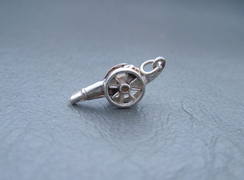 Vintage silver bracelet charm; military cannon