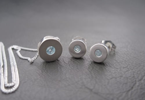 (NEW) Sterling silver pendant and earring set with blue Topaz (#14)