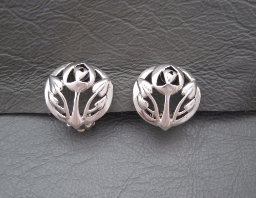 Sterling silver clip-on earrings; rose design