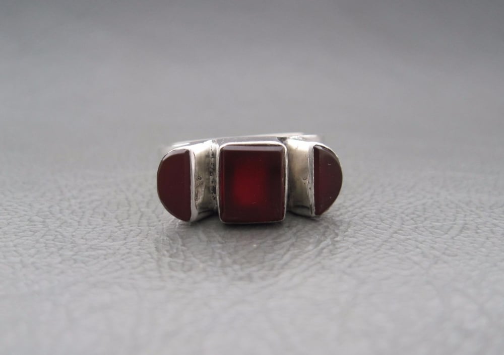Unusual sterling silver and carnelian ring