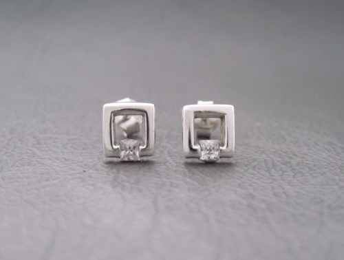 Square Silver Studs Sterling Silver Studs Small Open Stone Set Squares