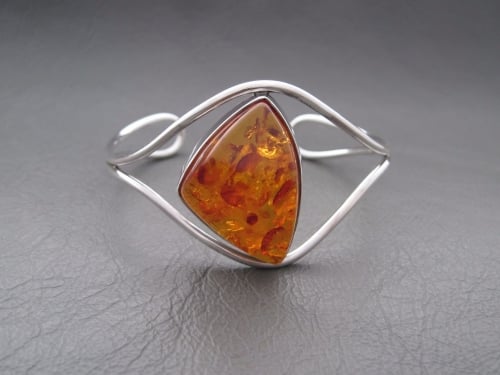Large sterling silver & amber cuff