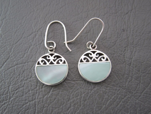 Fancy sterling silver & pale green Mother of Pearl earrings