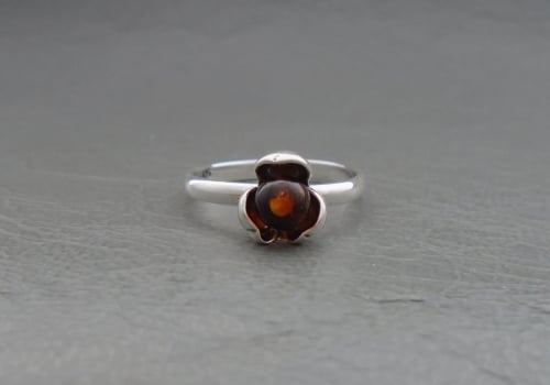 (NEW) Small sterling silver & amber flower head ring