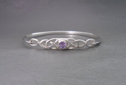 Celtic sterling silver bangle set with amethyst