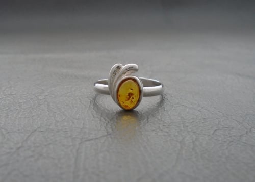 Asymmetric sterling silver & amber ring