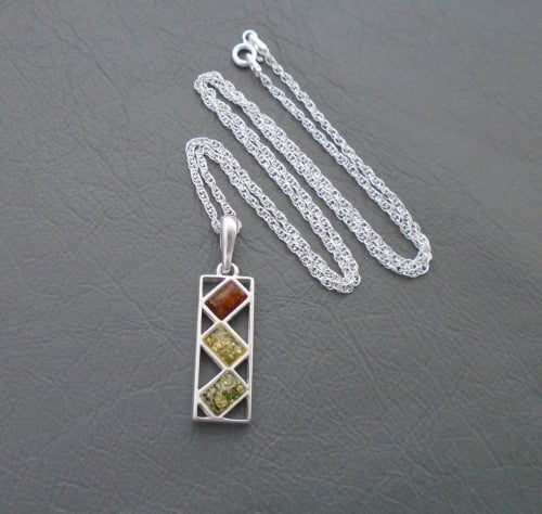 Sterling silver & tri-colour amber necklace