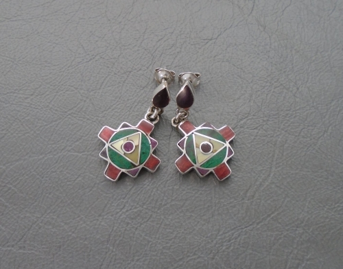 South western 950 silver earrings with multi-inlay
