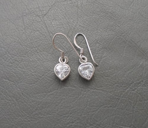 Sterling silver & clear stone heart drop earrings