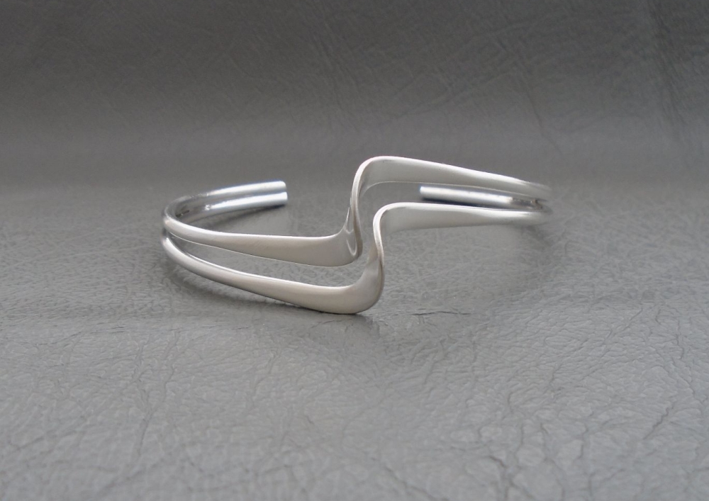 Sterling silver double wave cuff