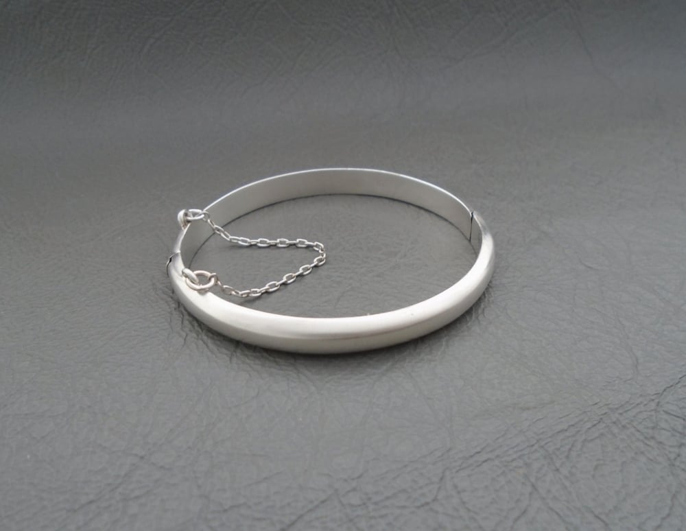 Baby sterling silver Christening bangle with safety chain