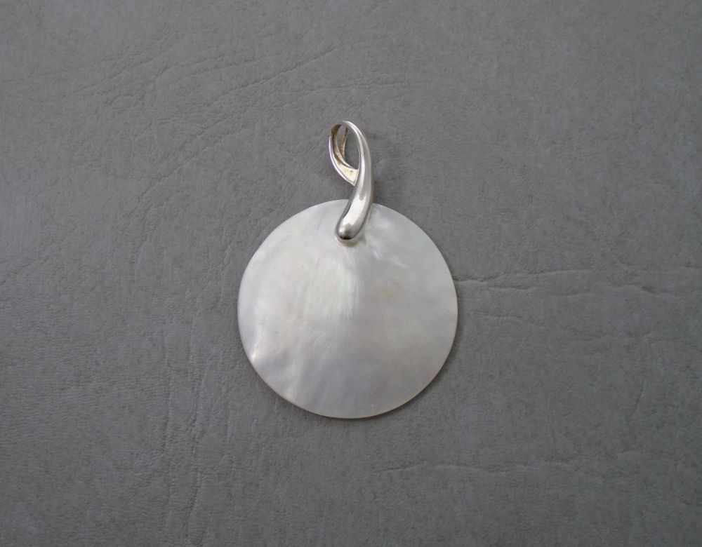 Large sterling silver & Mother of Pearl disc pendant