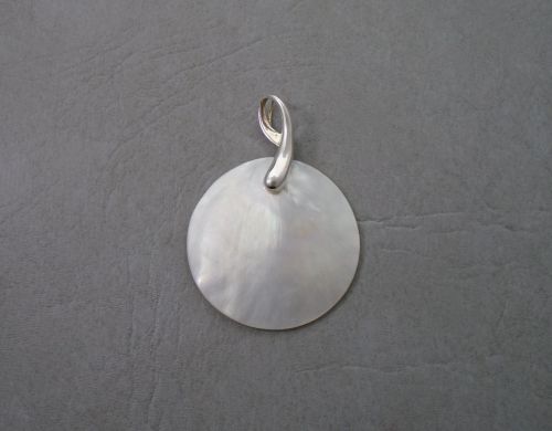 Large sterling silver & Mother of Pearl disc pendant