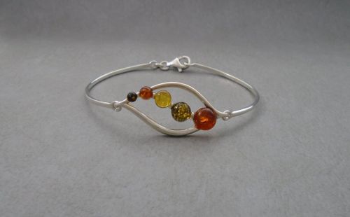 Sterling silver & graduated multi-amber bracelet / bangle