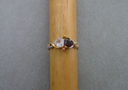 Sterling silver double heart ring with gilt accents