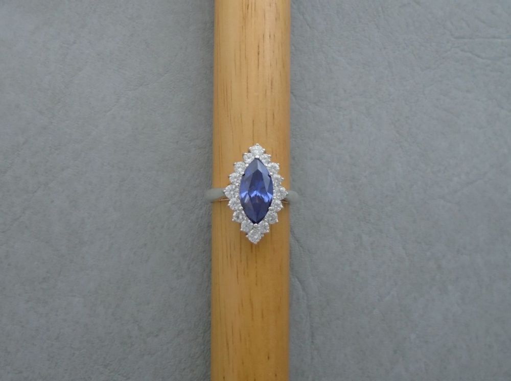 Sterling silver blue marquise cluster ring