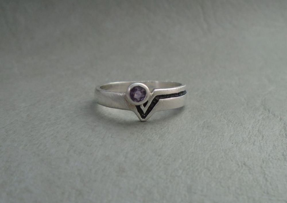 Textured sterling silver ring with amethyst