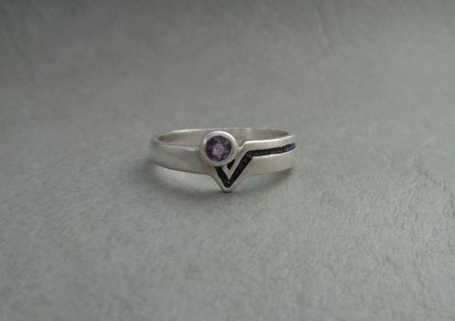 Textured sterling silver ring with amethyst