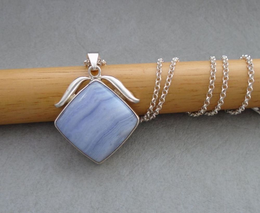 Sterling silver & pale blue lace agate necklace
