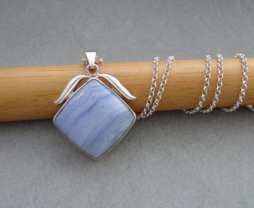 Sterling silver & pale blue lace agate necklace
