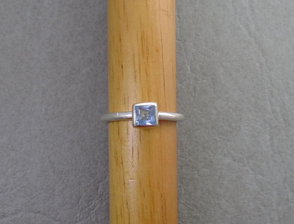 Square sterling silver & blue topaz solitaire ring