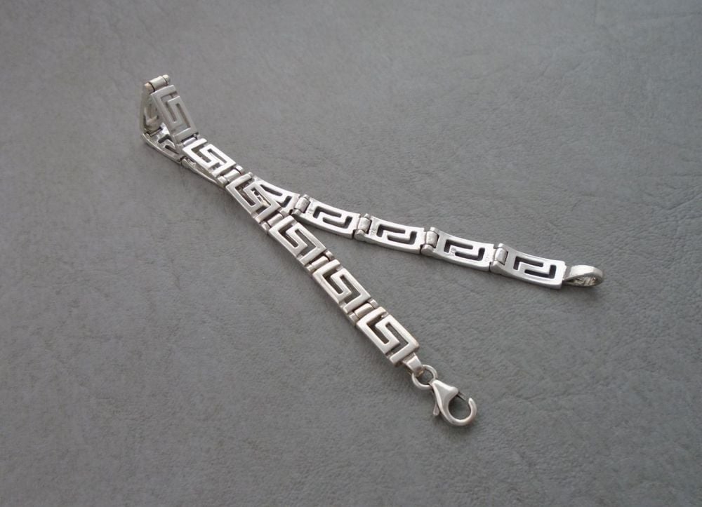 Sterling silver Greek key panel bracelet