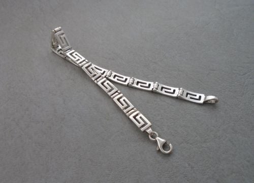 Sterling silver Greek key panel bracelet