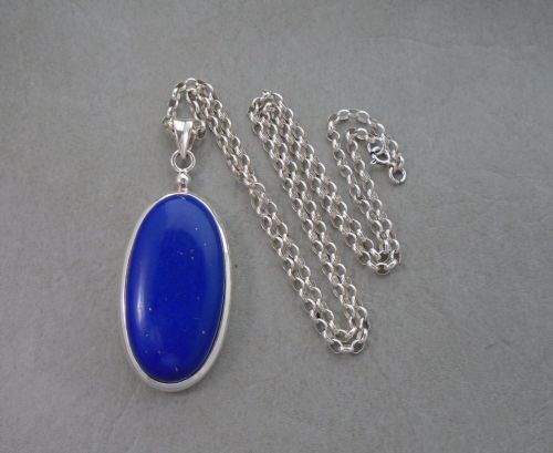 Large oval sterling silver & lapis necklace