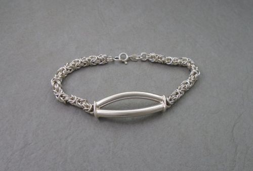 Heavy sterling silver byzantine chain bracelet