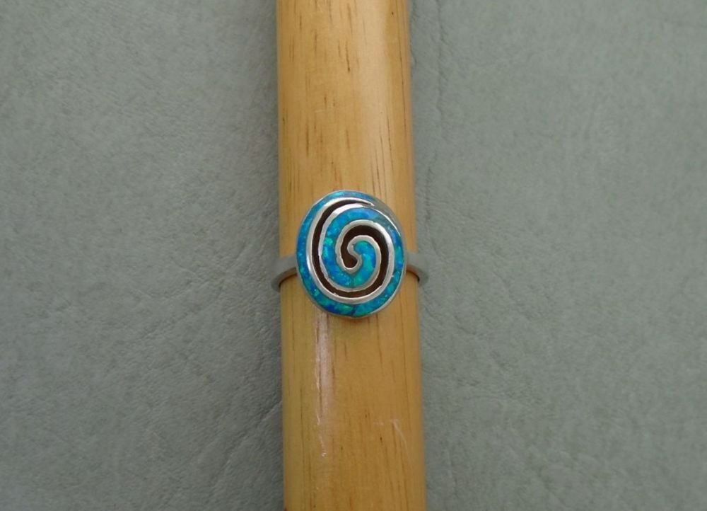 Sterling silver & imitation opal swirl ring