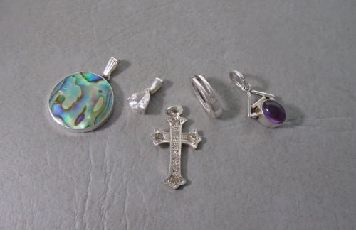 5 mixed sterling silver pendants