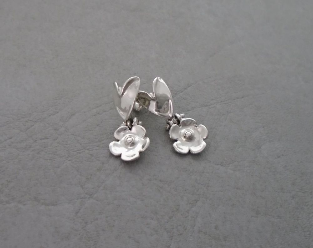 Handmade sterling silver heart & flower earrings