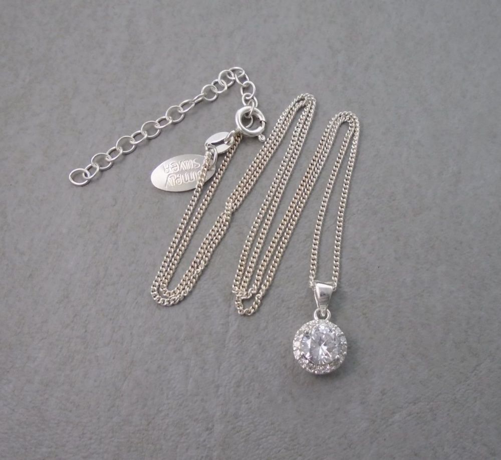 Sterling silver framed solitaire necklace