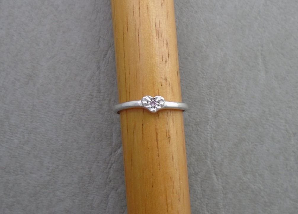 Slim sterling silver single stone set heart ring