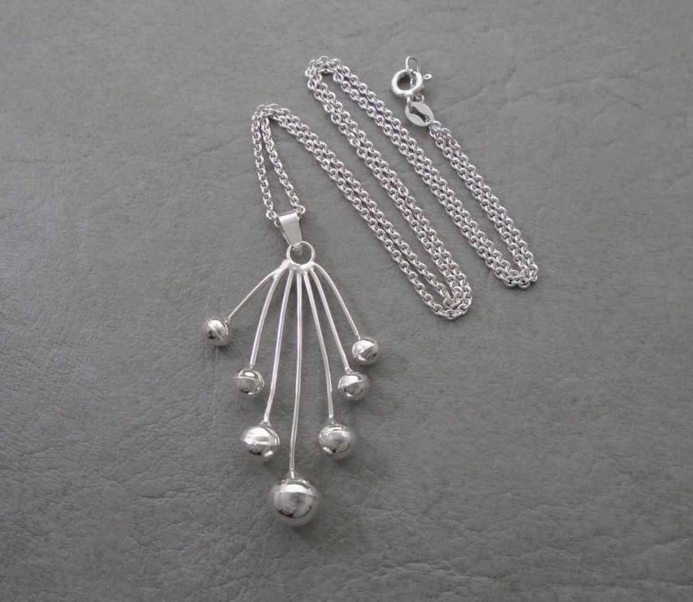 Unusual sterling silver spray of spheres necklace