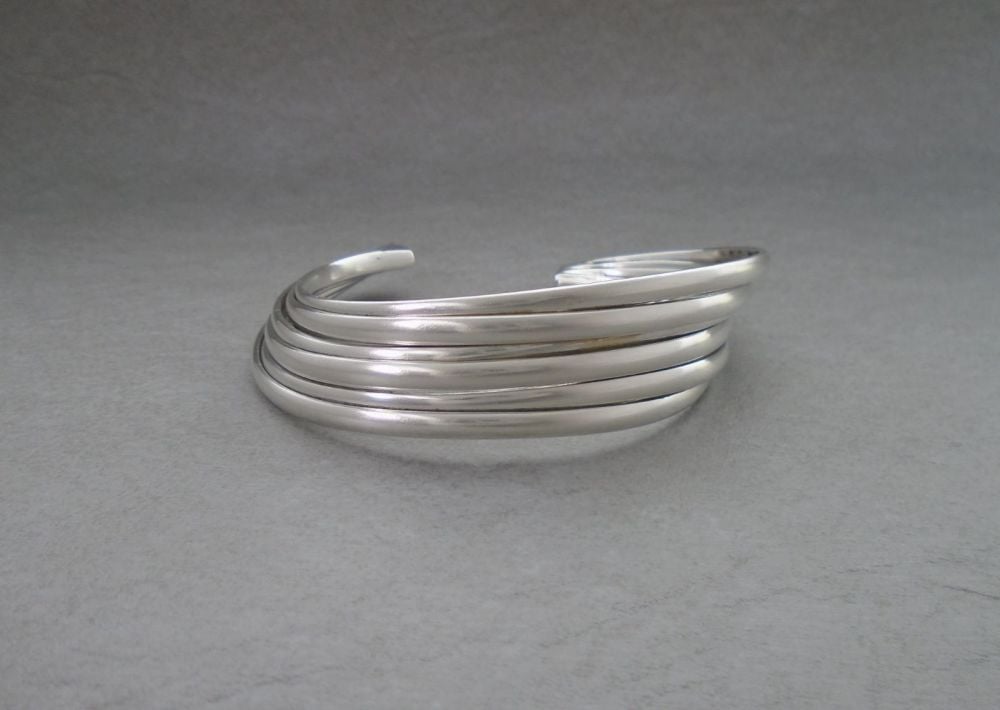 Solid sterling silver multi-layer effect cuff