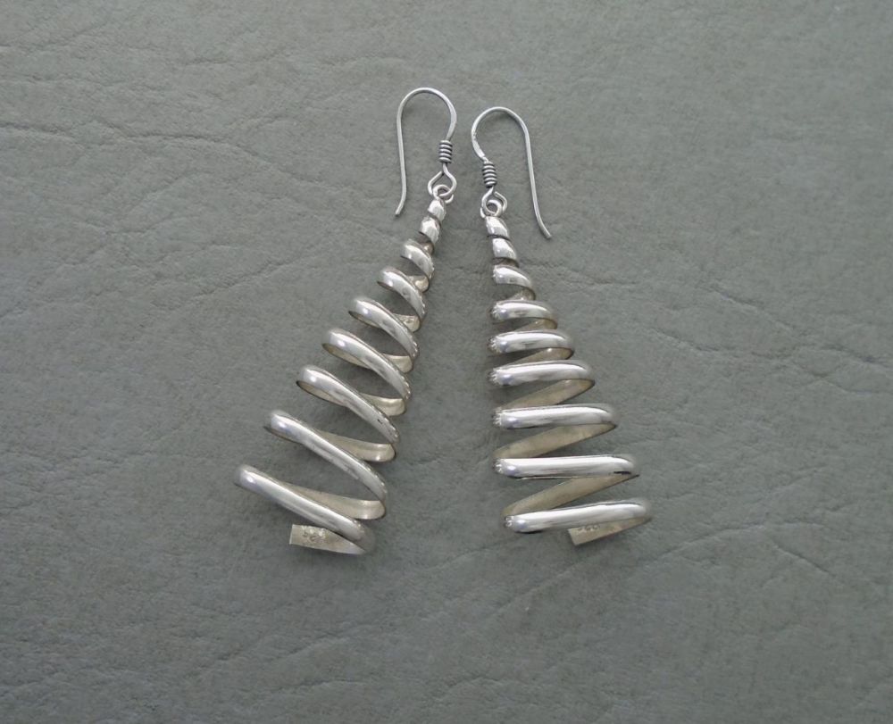 Long sterling silver spiral drop earrings