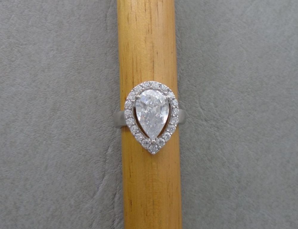 Chunky sterling silver & clear stone teardrop ring