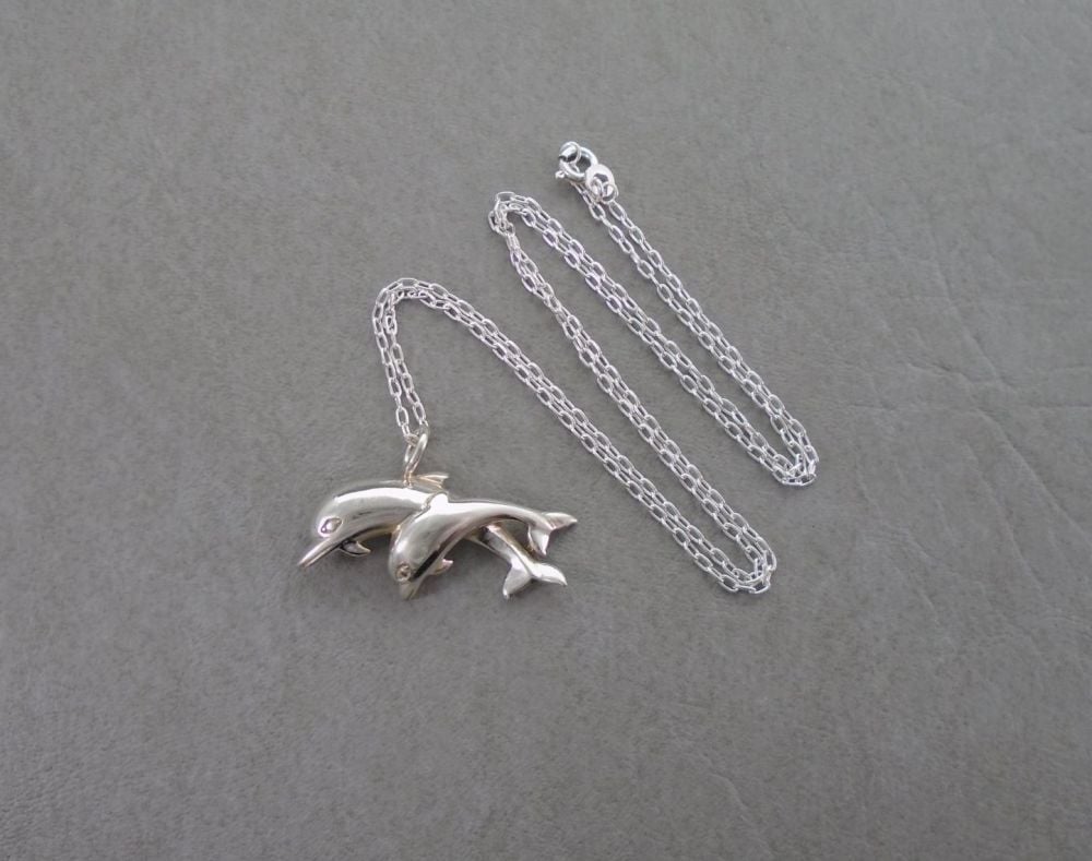 Sterling silver dolphins necklace