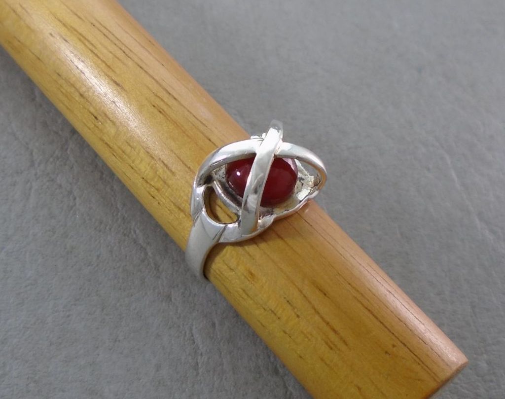 Unusual sterling silver & carnelian ring