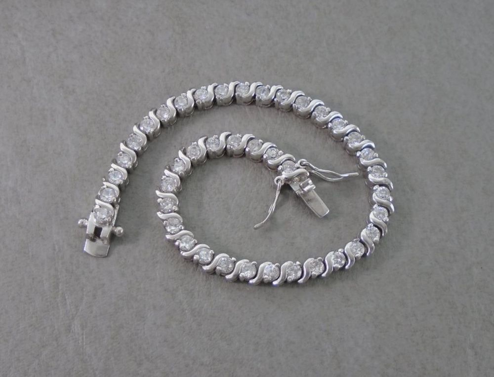 Fancy sterling silver & clear stone tennis bracelet