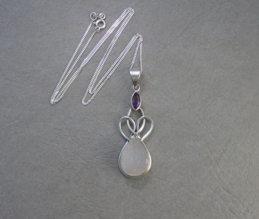Sterling silver, druzy quartz & amethyst necklace