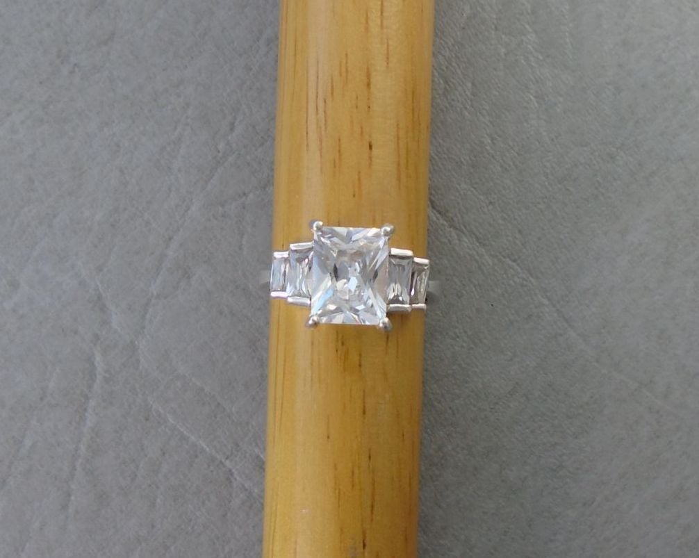 Sterling silver stepped rectangular stone ring
