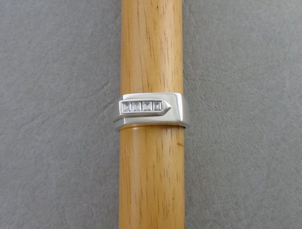 Chunky asymmetric sterling silver square stone ring