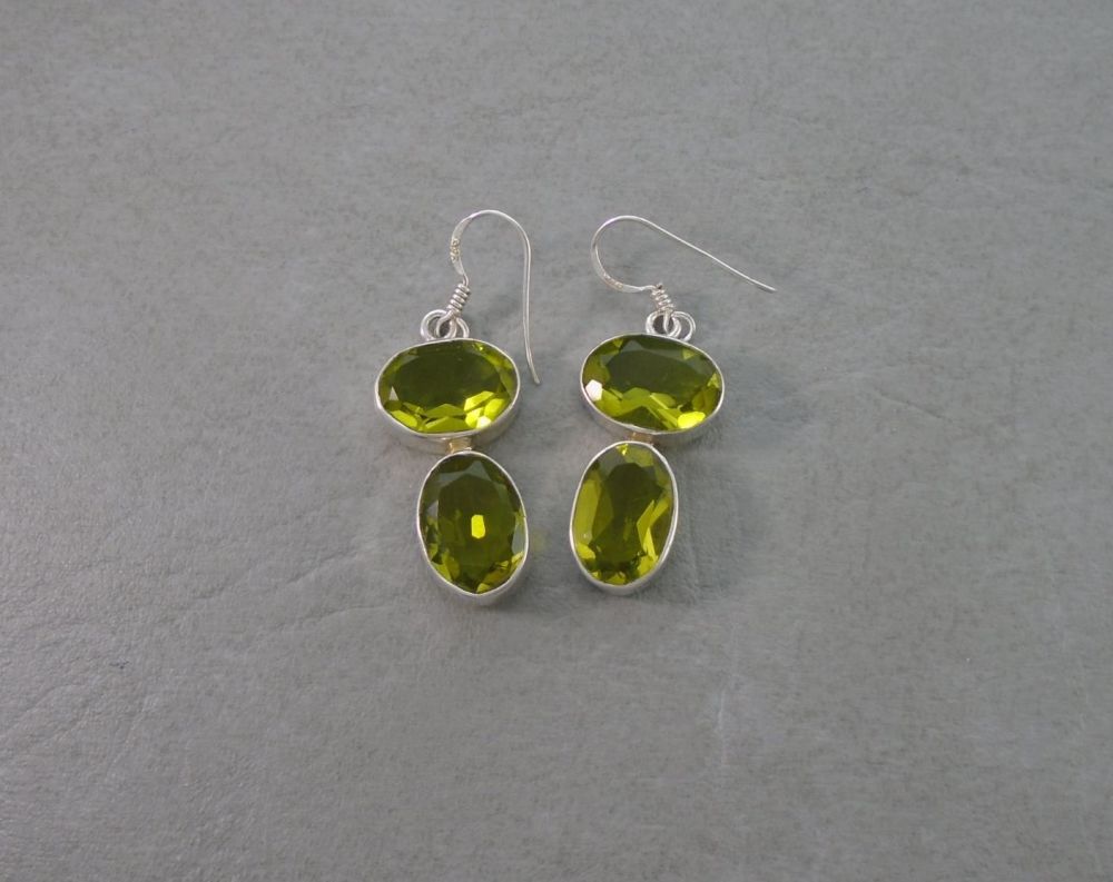 Chunky sterling silver & faceted green glass drop earrings