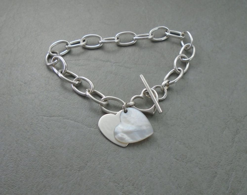 Sterling silver & Mother of pearl tri-heart toggle bracelet