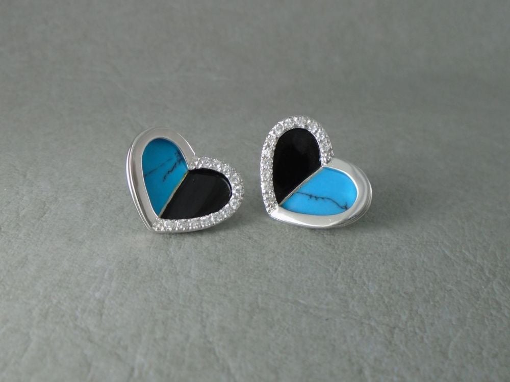 Large sterling silver & howlite heart stud earrings