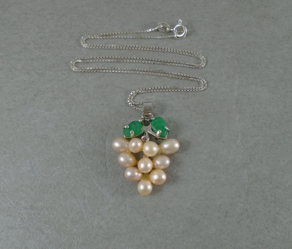 Sterling silver & cultured pearl grapes necklace