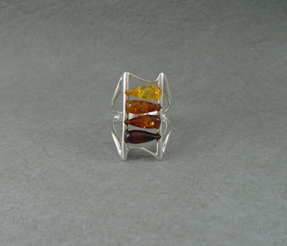Sterling silver & multi-amber ring